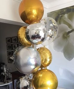 HIER_3213 2 Pack | 12" 4D Metallic Gold Sphere Mylar Foil Helium Or Air Balloons 21 HIER_3213 2 Pack | 12