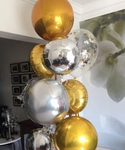 HIER_3213 2 Pack | 14" 4D Shiny Black Sphere Mylar Foil Helium Or Air Balloons 24 HIER_3213 2 Pack | 14