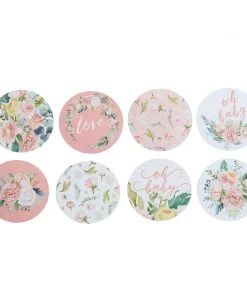 HIER_5150 500pcs | 1.5" Baby Shower Love & Oh Baby Text Floral Stickers Roll, Labels For DIY Envelope Seal - Round Chargers & Centerpieces