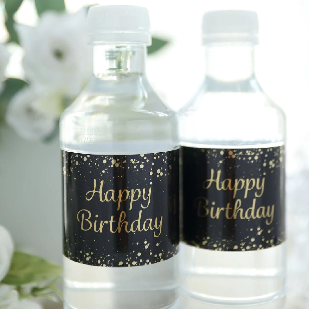 HIER_5150 24 Pack | Black/Gold Happy Birthday Party Water Bottle Labels, Waterproof Label Stickers 2 HIER_5150 24 Pack | Black/Gold Happy Birthday Party Water Bottle Labels, Waterproof Label Stickers