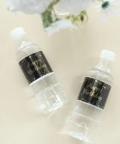HIER_5150 24 Pack | Black/Gold Happy Birthday Party Water Bottle Labels, Waterproof Label Stickers 16 HIER_5150 24 Pack | Black/Gold Happy Birthday Party Water Bottle Labels, Waterproof Label Stickers