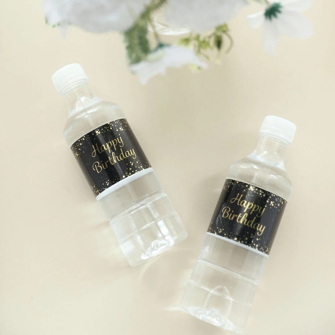 HIER_5150 24 Pack | Black/Gold Happy Birthday Party Water Bottle Labels, Waterproof Label Stickers 7 HIER_5150 24 Pack | Black/Gold Happy Birthday Party Water Bottle Labels, Waterproof Label Stickers