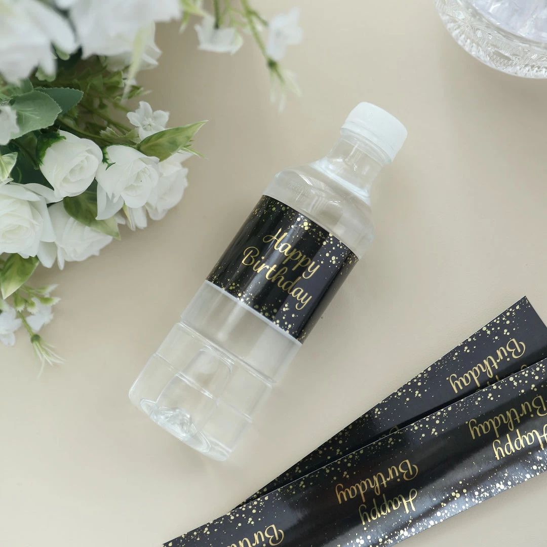 HIER_5150 24 Pack | Black/Gold Happy Birthday Party Water Bottle Labels, Waterproof Label Stickers 4 HIER_5150 24 Pack | Black/Gold Happy Birthday Party Water Bottle Labels, Waterproof Label Stickers