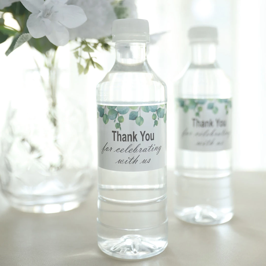 HIER_5150 Tabletop Decor 24 Pack | White & Green Leaves Thank You Party Water Bottle Labels, Waterproof Label Stickers 6 HIER_5150 Tabletop Decor 24 Pack | White & Green Leaves Thank You Party Water Bottle Labels, Waterproof Label Stickers