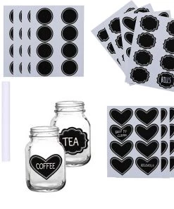 HIER_5150 192 PCS Erasable Self-Adhesive Chalkboard Labels With 4 PCS White Chalks Tabletop Decor