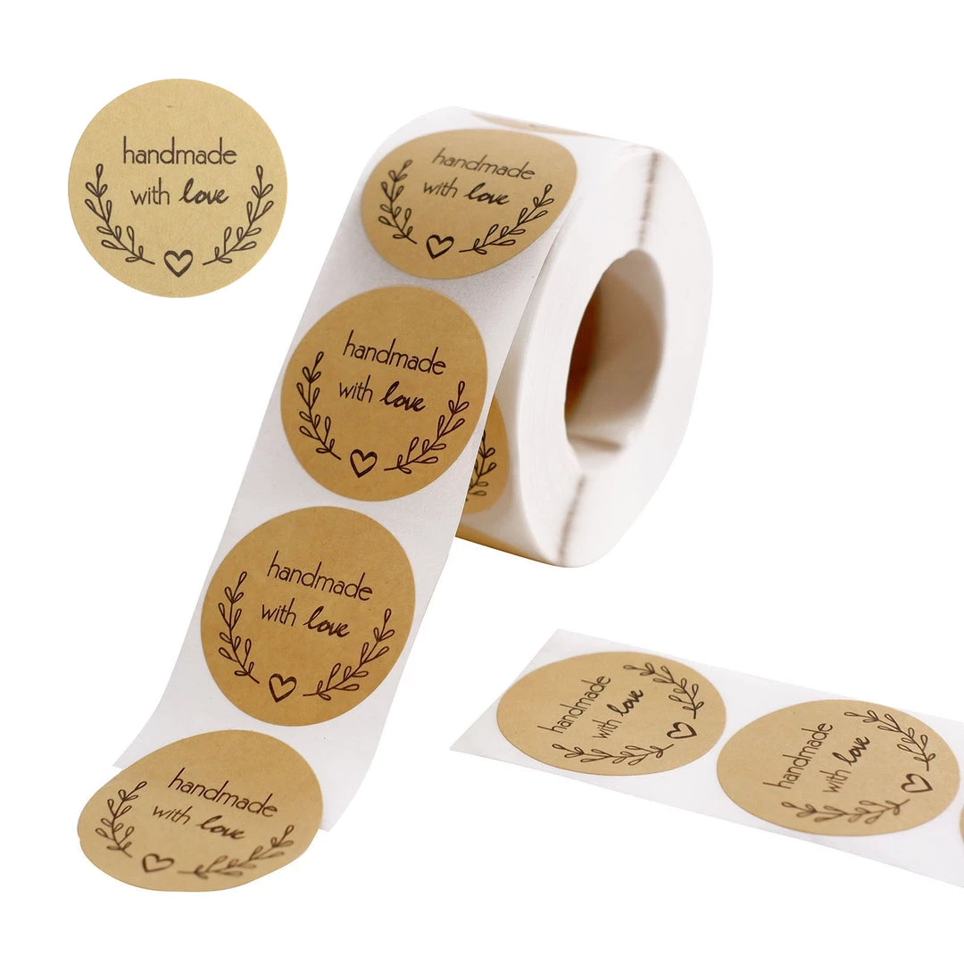 HIER_5150 500pcs | 1.5” Handmade With Love Olive Branch Stickers Roll, Labels Cookie & Bakery Box - Round Chargers & Centerpieces 6 HIER_5150 500pcs | 1.5” Handmade With Love Olive Branch Stickers Roll, Labels Cookie & Bakery Box - Round Chargers & Centerpieces