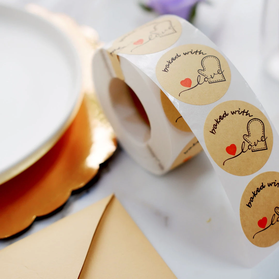 HIER_5150 500pcs | 1.5" Baked With Love Stickers Roll, Labels Cookie/Bakery Box - Round 1 HIER_5150 500pcs | 1.5" Baked With Love Stickers Roll, Labels Cookie/Bakery Box - Round