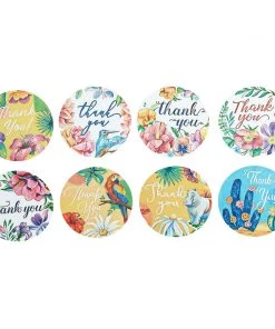 HIER_5150 500pcs | 1.5" Thank You Tropical Colorful Floral Stickers Roll, Labels For DIY Envelope Seal - Round