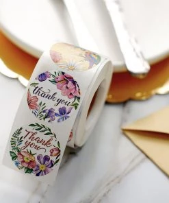 HIER_5150 500pcs | 1.5" Thank You Tropical Colorful Floral Stickers Roll, Labels For DIY Envelope Seal - Round 29 HIER_5150 500pcs | 1.5