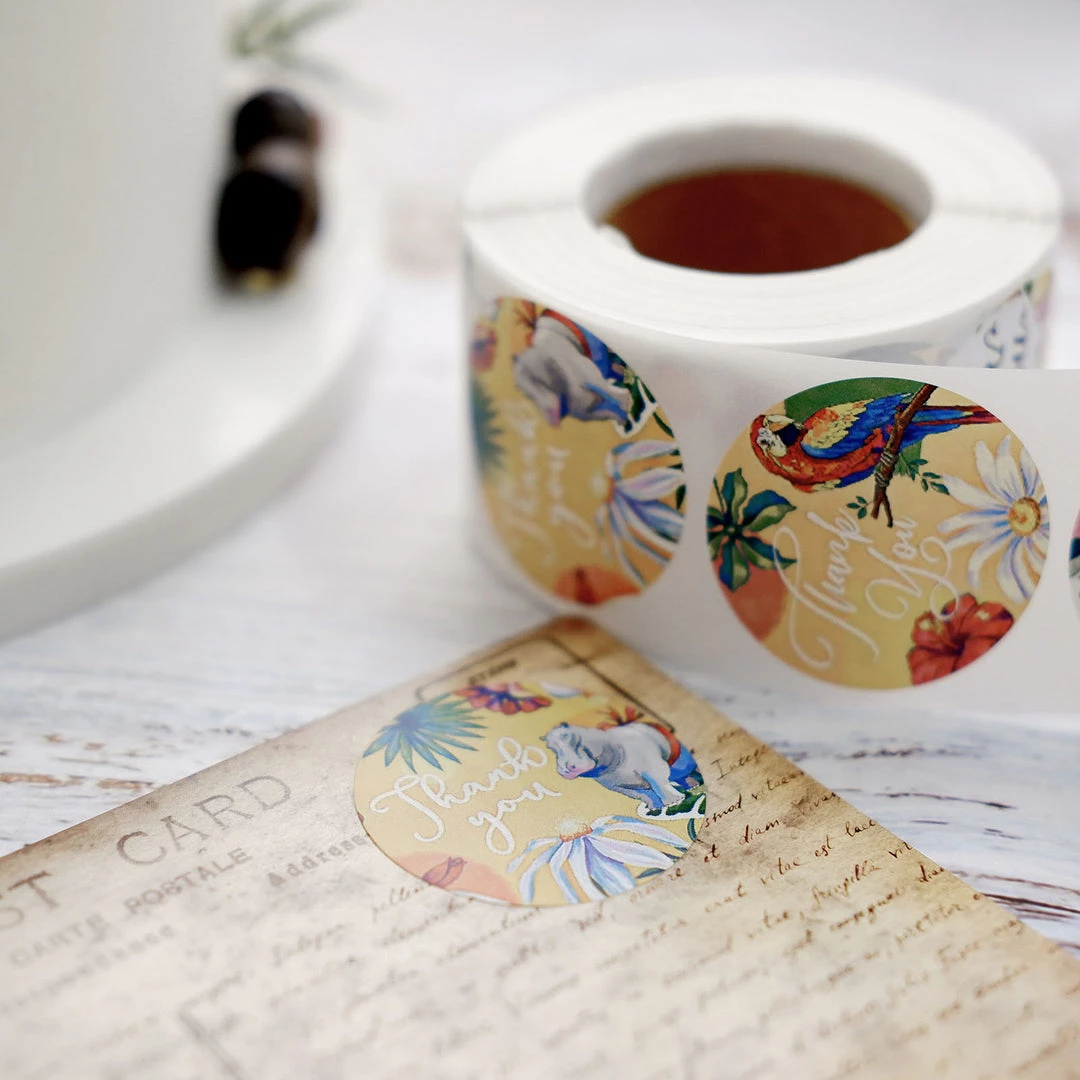HIER_5150 500pcs | 1.5" Thank You Tropical Colorful Floral Stickers Roll, Labels For DIY Envelope Seal - Round 12 HIER_5150 500pcs | 1.5" Thank You Tropical Colorful Floral Stickers Roll, Labels For DIY Envelope Seal - Round