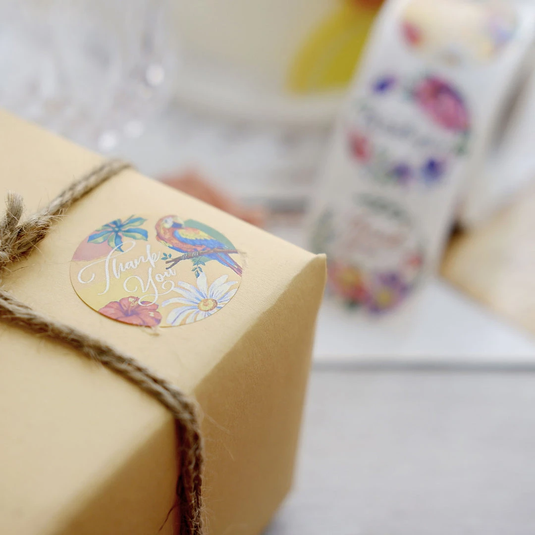 HIER_5150 500pcs | 1.5" Thank You Tropical Colorful Floral Stickers Roll, Labels For DIY Envelope Seal - Round 7 HIER_5150 500pcs | 1.5" Thank You Tropical Colorful Floral Stickers Roll, Labels For DIY Envelope Seal - Round