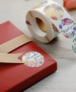 HIER_5150 500pcs | 1.5" Thank You Tropical Colorful Floral Stickers Roll, Labels For DIY Envelope Seal - Round 24 HIER_5150 500pcs | 1.5