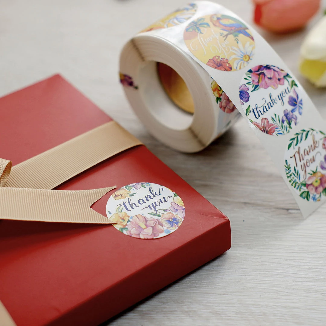HIER_5150 500pcs | 1.5" Thank You Tropical Colorful Floral Stickers Roll, Labels For DIY Envelope Seal - Round 9 HIER_5150 500pcs | 1.5" Thank You Tropical Colorful Floral Stickers Roll, Labels For DIY Envelope Seal - Round