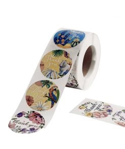 HIER_5150 500pcs | 1.5" Thank You Tropical Colorful Floral Stickers Roll, Labels For DIY Envelope Seal - Round 21 HIER_5150 500pcs | 1.5