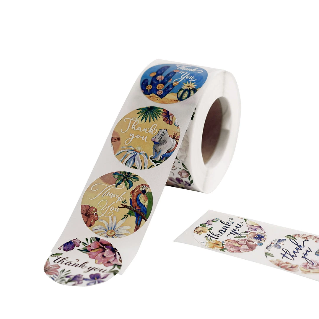 HIER_5150 500pcs | 1.5" Thank You Tropical Colorful Floral Stickers Roll, Labels For DIY Envelope Seal - Round 6 HIER_5150 500pcs | 1.5" Thank You Tropical Colorful Floral Stickers Roll, Labels For DIY Envelope Seal - Round