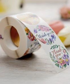 HIER_5150 500pcs | 1.5" Thank You Tropical Colorful Floral Stickers Roll, Labels For DIY Envelope Seal - Round 23 HIER_5150 500pcs | 1.5