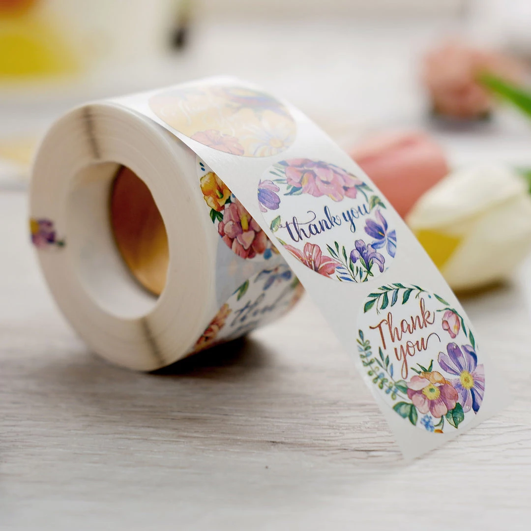 HIER_5150 500pcs | 1.5" Thank You Tropical Colorful Floral Stickers Roll, Labels For DIY Envelope Seal - Round 8 HIER_5150 500pcs | 1.5" Thank You Tropical Colorful Floral Stickers Roll, Labels For DIY Envelope Seal - Round