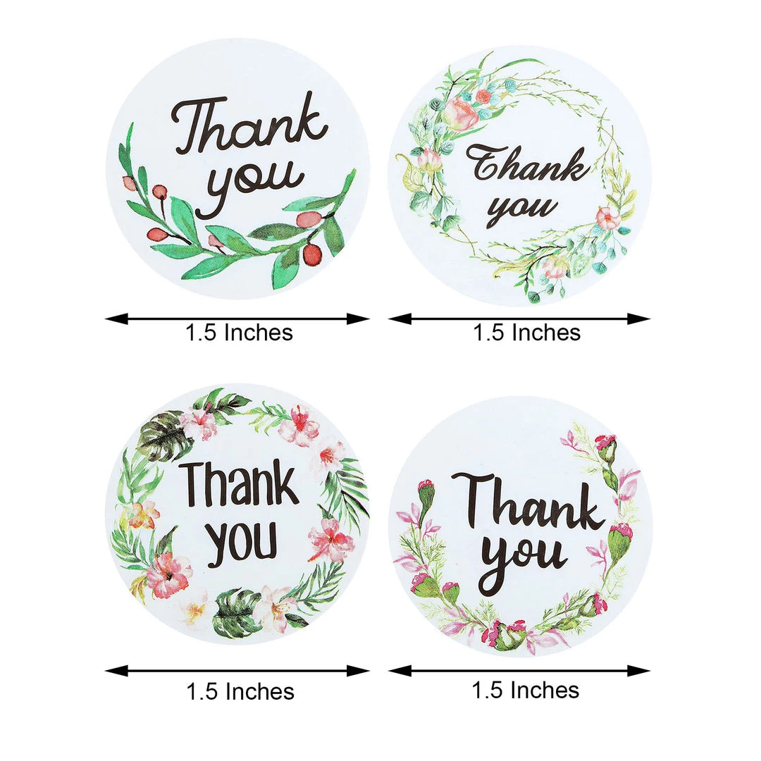 HIER_5150 Chargers & Centerpieces 500pcs | 1.5" Thank You Black Print & Floral Design Stickers Roll, DIY Envelope Seal Labels - Round Assorted Designs 3 HIER_5150 Chargers & Centerpieces 500pcs | 1.5" Thank You Black Print & Floral Design Stickers Roll, DIY Envelope Seal Labels - Round Assorted Designs