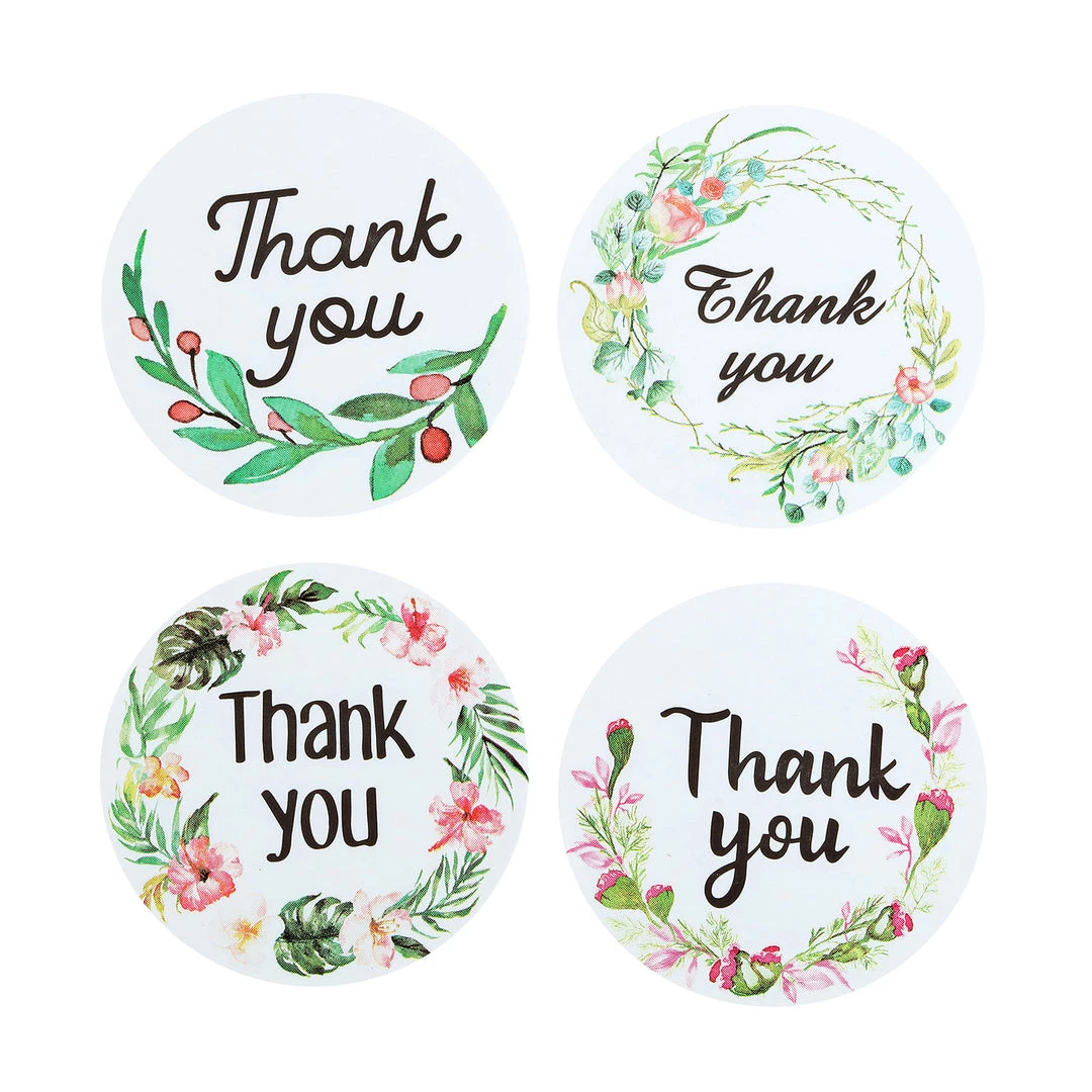 HIER_5150 Chargers & Centerpieces 500pcs | 1.5" Thank You Black Print & Floral Design Stickers Roll, DIY Envelope Seal Labels - Round Assorted Designs 1 HIER_5150 Chargers & Centerpieces 500pcs | 1.5" Thank You Black Print & Floral Design Stickers Roll, DIY Envelope Seal Labels - Round Assorted Designs