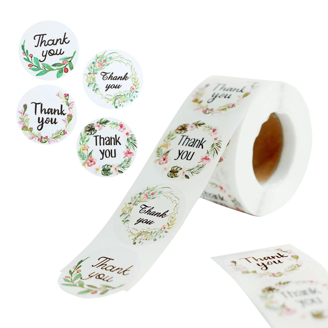 HIER_5150 Chargers & Centerpieces 500pcs | 1.5" Thank You Black Print & Floral Design Stickers Roll, DIY Envelope Seal Labels - Round Assorted Designs 6 HIER_5150 Chargers & Centerpieces 500pcs | 1.5" Thank You Black Print & Floral Design Stickers Roll, DIY Envelope Seal Labels - Round Assorted Designs