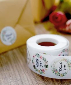 HIER_5150 Chargers & Centerpieces 500pcs | 1.5" Thank You Black Print & Floral Design Stickers Roll, DIY Envelope Seal Labels - Round Assorted Designs 29 HIER_5150 Chargers & Centerpieces 500pcs | 1.5