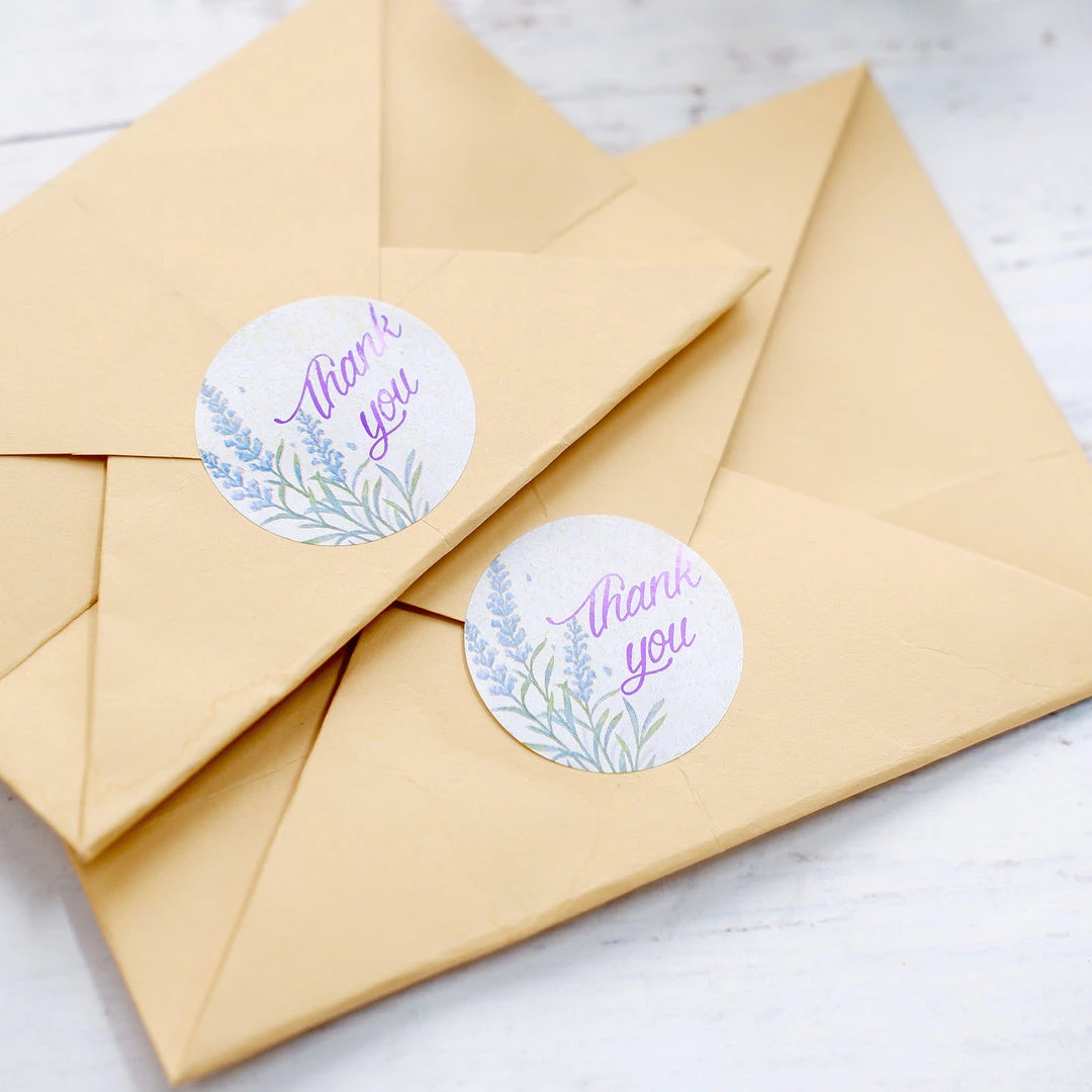 HIER_5150 500pcs | 1.5" Thank You Purple Lavender Print Stickers Roll, Labels For DIY Envelope Seals - Round Chargers & Centerpieces 9 HIER_5150 500pcs | 1.5" Thank You Purple Lavender Print Stickers Roll, Labels For DIY Envelope Seals - Round Chargers & Centerpieces