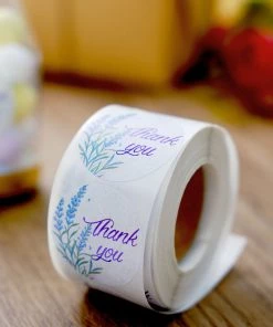 HIER_5150 500pcs | 1.5" Thank You Purple Lavender Print Stickers Roll, Labels For DIY Envelope Seals - Round Chargers & Centerpieces 24 HIER_5150 500pcs | 1.5
