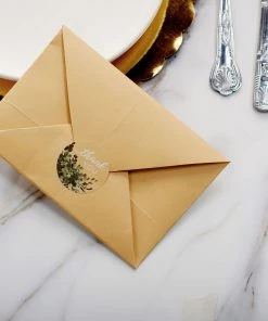 HIER_5150 500pcs | 1.5" Thank You White Text With Natural Greenery Stickers Roll Décor Labels & Seals For DIY Envelope - Round Chargers & Centerpieces