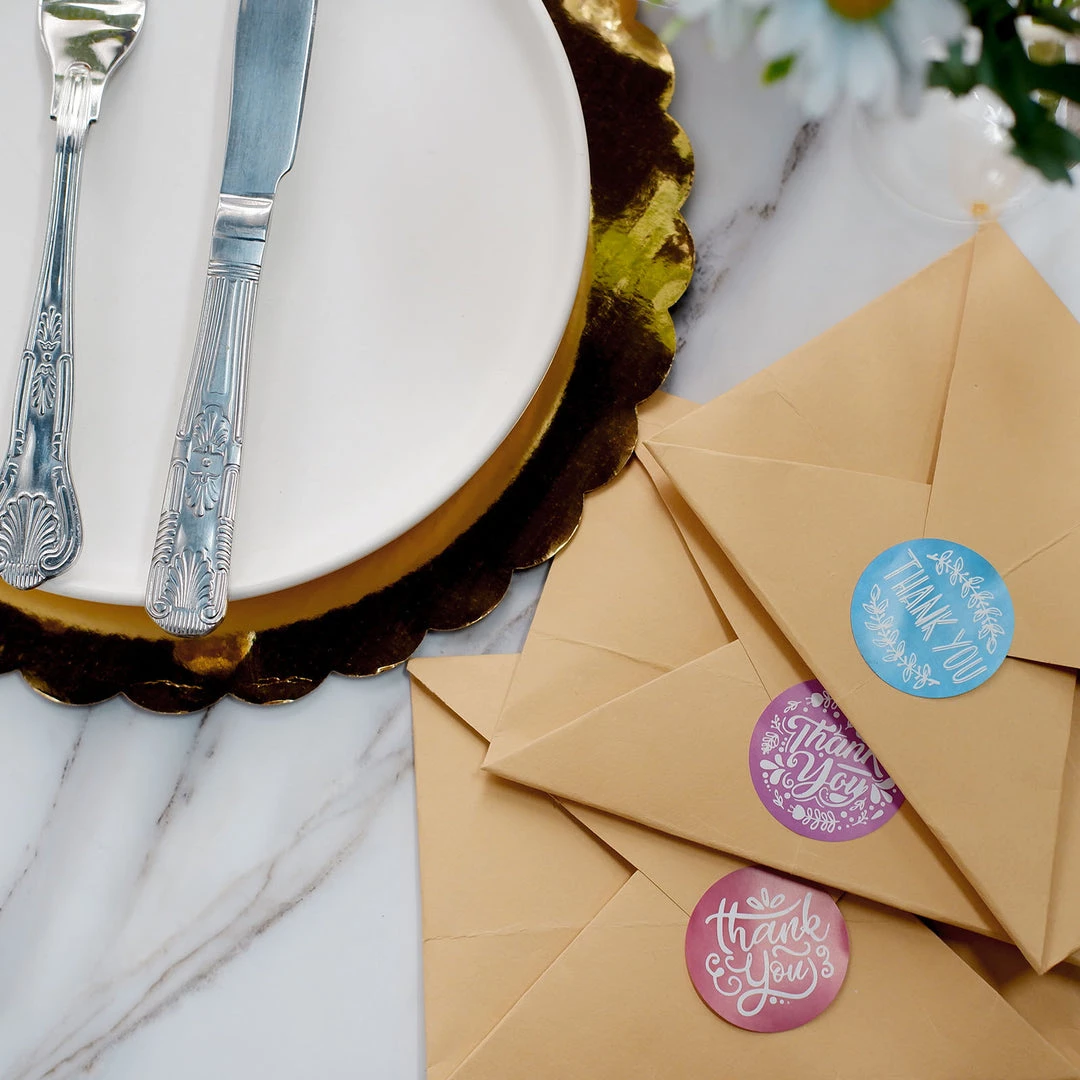 HIER_5150 2 Pack | 1000pcs 1.5" Thank You Assorted Styles Sticker Rolls, Labels & Seals For DIY Envelope - Round Chargers & Centerpieces 7 HIER_5150 2 Pack | 1000pcs 1.5" Thank You Assorted Styles Sticker Rolls, Labels & Seals For DIY Envelope - Round Chargers & Centerpieces