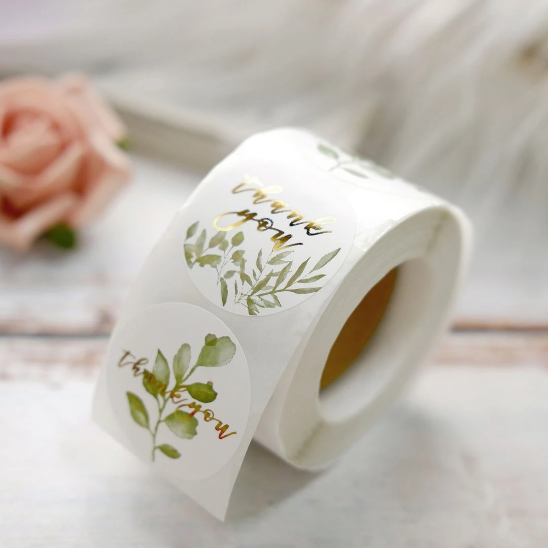 HIER_5150 500pcs | 1.5" Thank You Gold Foil & Green Leaf Stickers Roll Décor, Labels & Seals For DIY Envelope- Round Chargers & Centerpieces 8 HIER_5150 500pcs | 1.5" Thank You Gold Foil & Green Leaf Stickers Roll Décor, Labels & Seals For DIY Envelope- Round Chargers & Centerpieces