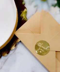 HIER_5150 500pcs | 1.5" Thank You Gold With White Text Sticker Rolls, Labels & Seals For DIY Envelope - Round