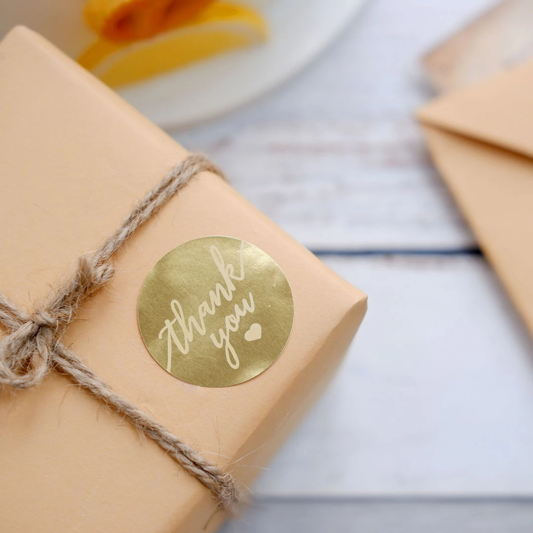 HIER_5150 500pcs | 1.5" Thank You Gold With White Text Sticker Rolls, Labels & Seals For DIY Envelope - Round 13 HIER_5150 500pcs | 1.5" Thank You Gold With White Text Sticker Rolls, Labels & Seals For DIY Envelope - Round