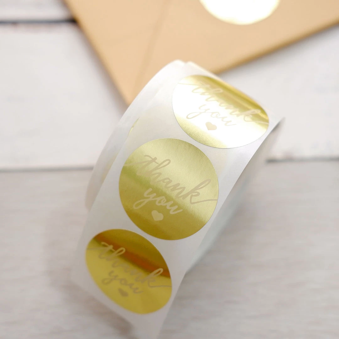 HIER_5150 500pcs | 1.5" Thank You Gold With White Text Sticker Rolls, Labels & Seals For DIY Envelope - Round 8 HIER_5150 500pcs | 1.5" Thank You Gold With White Text Sticker Rolls, Labels & Seals For DIY Envelope - Round