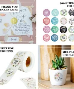 HIER_5150 Chargers & Centerpieces 500pcs | 1.5" Thank You Black Print & Floral Design Stickers Roll, DIY Envelope Seal Labels - Round Assorted Designs 20 HIER_5150 Chargers & Centerpieces 500pcs | 1.5