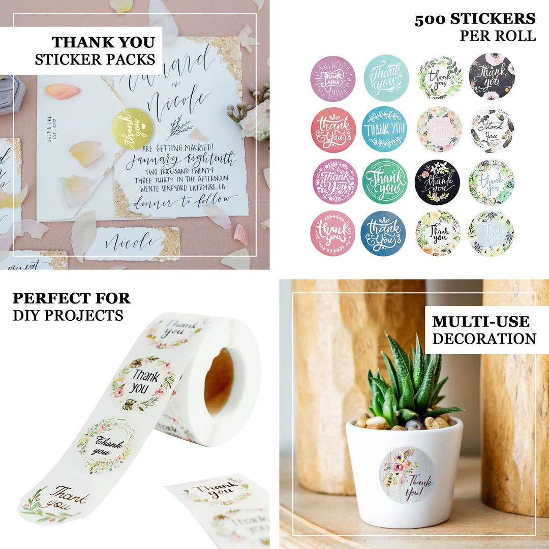 HIER_5150 500pcs | 1.5" Thank You Tropical Colorful Floral Stickers Roll, Labels For DIY Envelope Seal - Round 4 HIER_5150 500pcs | 1.5" Thank You Tropical Colorful Floral Stickers Roll, Labels For DIY Envelope Seal - Round