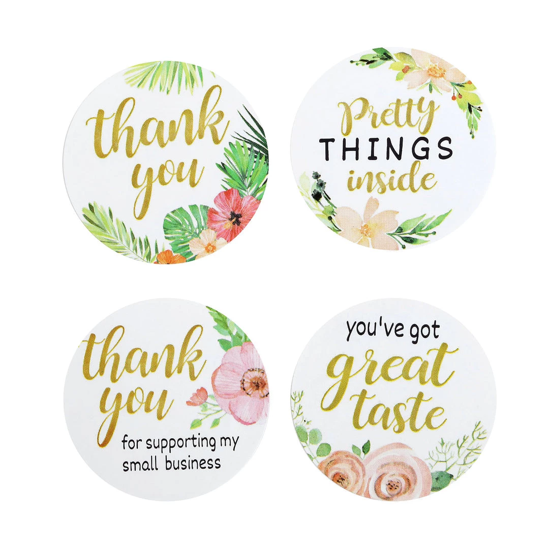 HIER_5150 Chargers & Centerpieces 500pcs | 1.5" Thank You Themed Assorted Text Floral Stickers Roll, Labels For DIY Envelope Seal - Round 1 HIER_5150 Chargers & Centerpieces 500pcs | 1.5" Thank You Themed Assorted Text Floral Stickers Roll, Labels For DIY Envelope Seal - Round