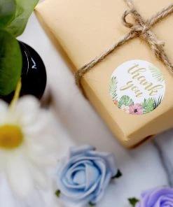 HIER_5150 Chargers & Centerpieces 500pcs | 1.5" Thank You Themed Assorted Text Floral Stickers Roll, Labels For DIY Envelope Seal - Round
