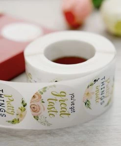 HIER_5150 Chargers & Centerpieces 500pcs | 1.5" Thank You Themed Assorted Text Floral Stickers Roll, Labels For DIY Envelope Seal - Round 32 HIER_5150 Chargers & Centerpieces 500pcs | 1.5