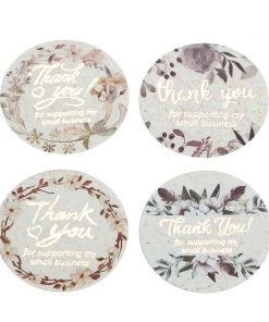 HIER_5150 Chargers & Centerpieces 500pcs | 1" Thank You For Supporting My Small Business Rose Gold Print & Floral Design Stickers Roll, Labels For DIY Envelope Seals - Round