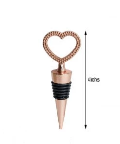 HIER_5340 Blush/Rose Gold Metal Studded Heart Wine Bottle Stopper Wedding Favor With Velvet Gift Box Tabletop Decor