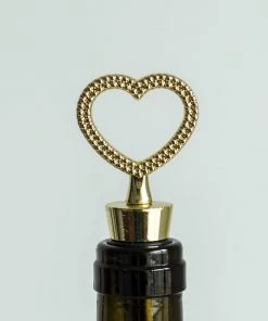 HIER_5340 Gold Metal Studded Heart Wine Bottle Stopper Wedding Favor With Velvet Gift Box