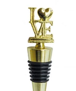 HIER_5350 Gold Metal Love Wine Bottle Stopper Wedding Favor With Velvet Gift Box