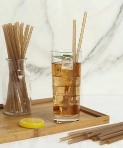 HIER_5460 100 PCS | 8" Biodegradable Sugarcane Straws, Natural Plant Based Compostable Eco-friendly Drinking Straws
