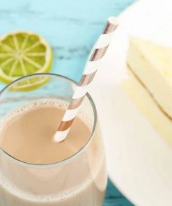 HIER_5460 25 Pack 8" White/Rose Gold Striped Disposable Paper Straws