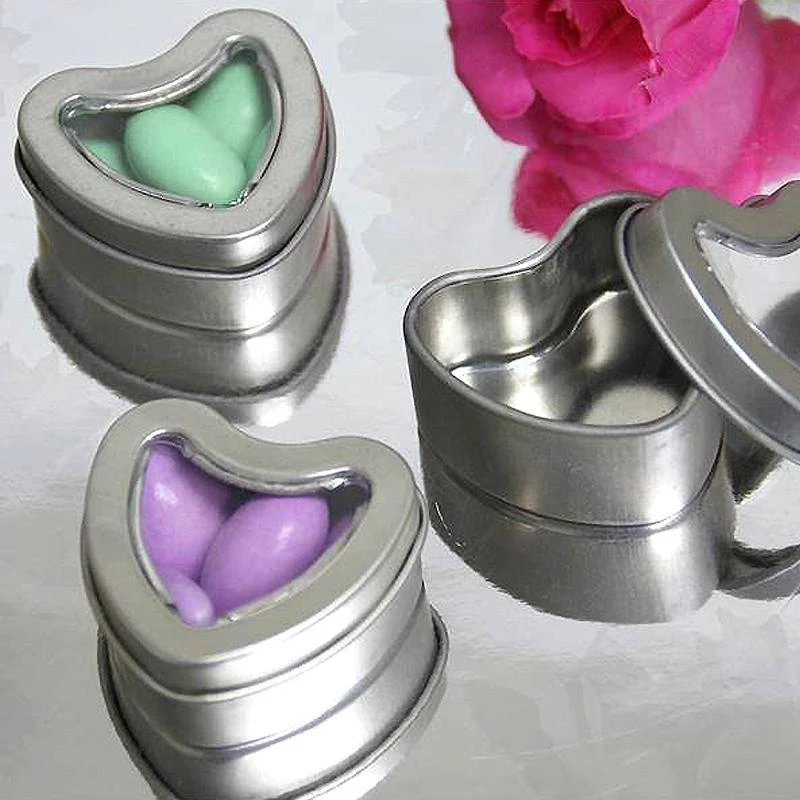 HIER_5320 10 Pack | Silver Heart Shaped Window Tin Favor Boxes Tabletop Decor 2 HIER_5320 10 Pack | Silver Heart Shaped Window Tin Favor Boxes Tabletop Decor