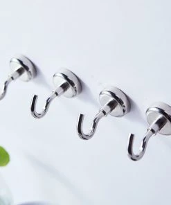 HIER_5170 4 Pack | 8Lb Capacity Silver Metal Heavy Duty Magnetic Hooks, Multipurpose Hanging Hooks Home Décor
