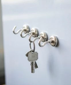 HIER_5170 Home Décor 4 Pack | 4.5Lb Capacity Silver Metal Heavy Duty Magnetic Hooks, Multipurpose Hanging Hooks