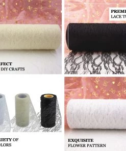 HIER_5220 5" X 10 Yards White Lace Pattern Tulle Fabric Rolls Fabric Bolts & Bags 11 HIER_5220 5