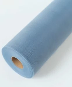 HIER_5220 12"x100 Yards Dusty Blue Tulle Fabric Bolt, Sheer Fabric Spool Roll For Crafts