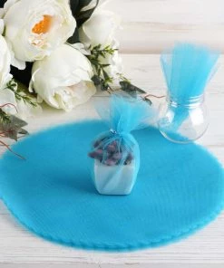 HIER_5220 25 Pack | 12" Turquoise Scalloped Tulle Organza Circles For Wedding Favours - Clearance SALE